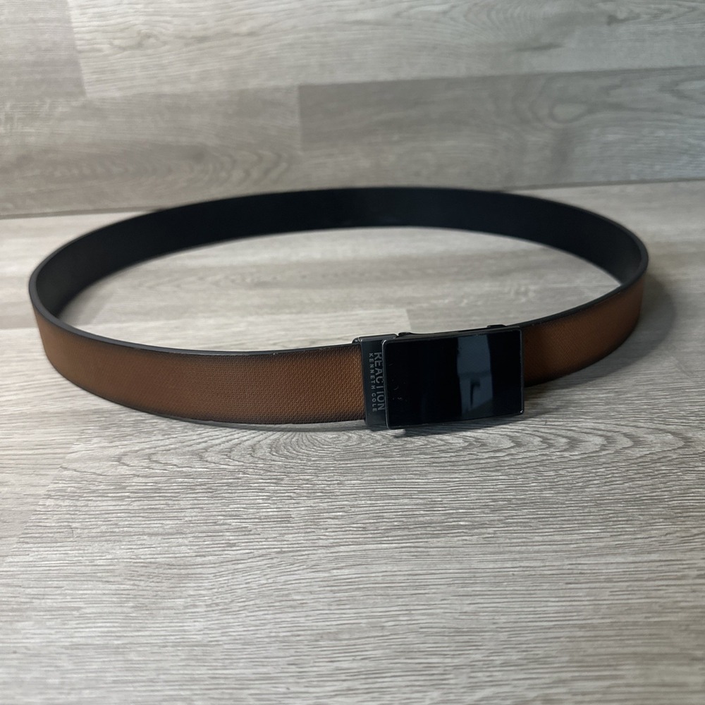 Kenneth Cole REACTION Mens Track Belt Black Brown M 34-36 Black Buckle Medium
